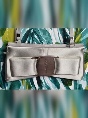Salvatore Ferragamo Silver Bow-Accent Shoulder Bag
